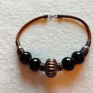 Leather and Glass Bead Choker from Greece